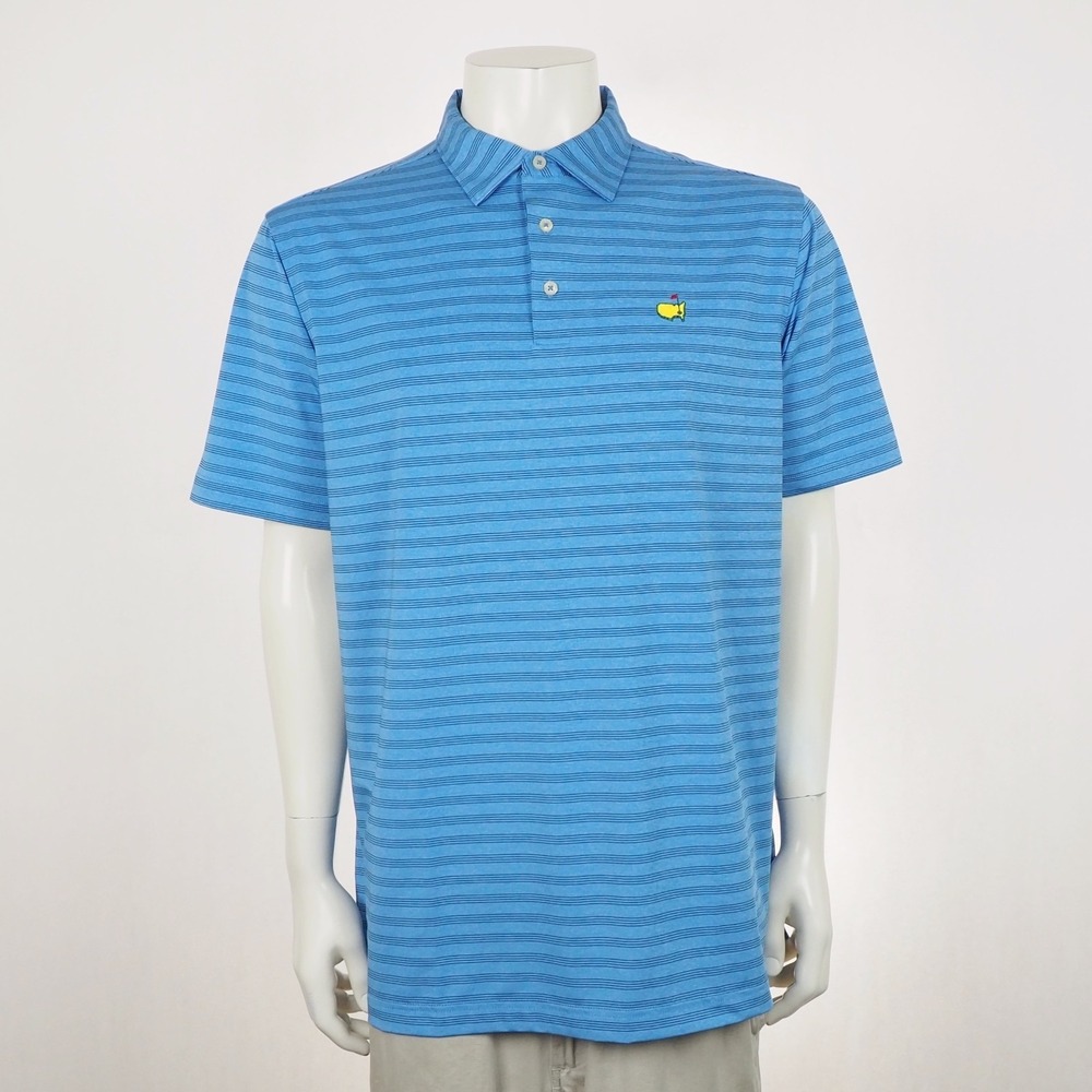 Masters Tech Golf Polo Shirt Mens Large Blue Striped Augusta National Golf Club